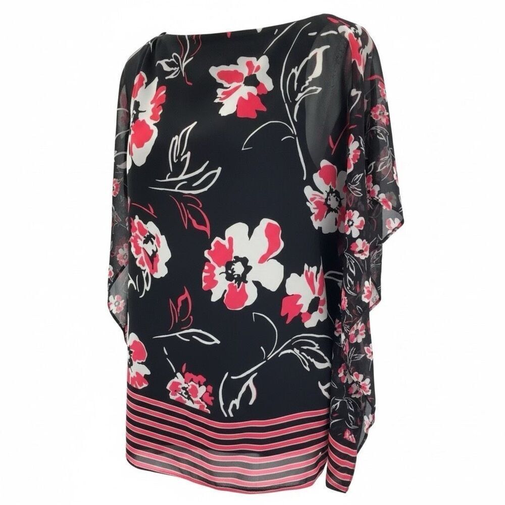 Calvin Klein Black Pink White short Sleeve Floral Top With Tank Lining